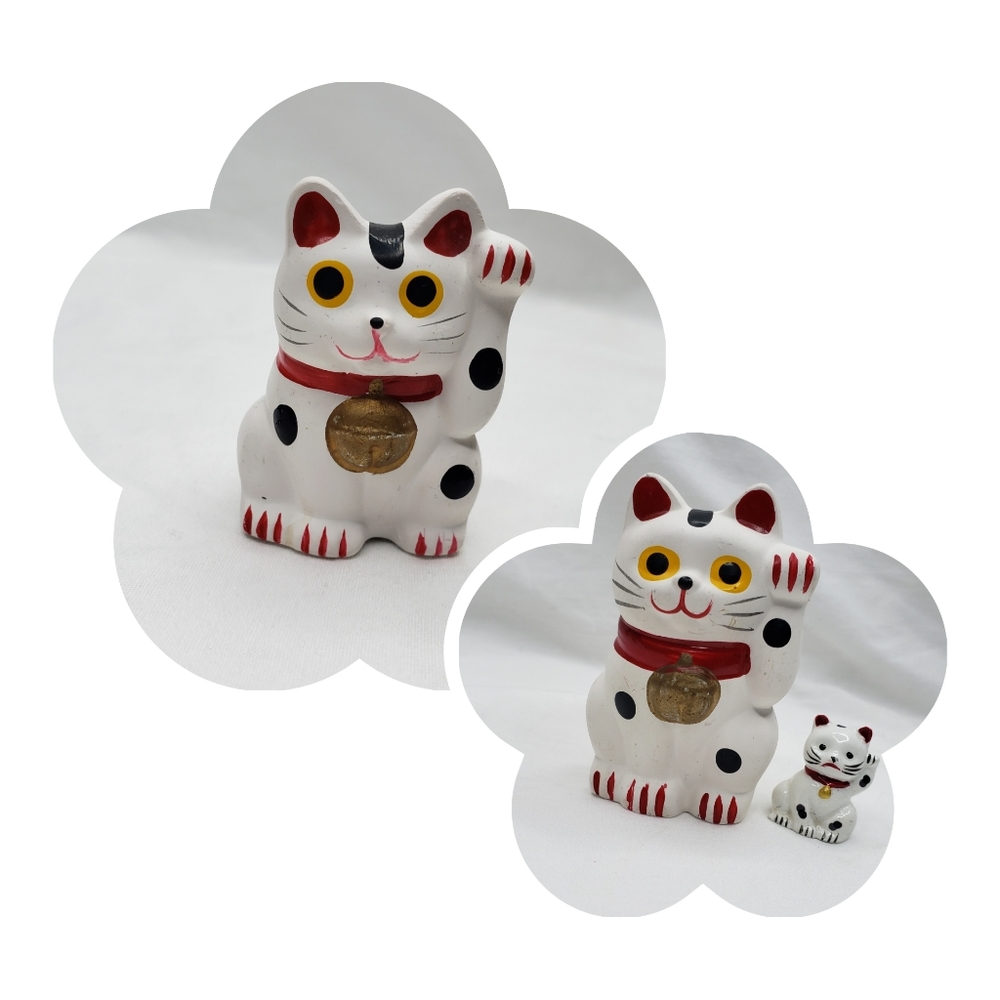Three Japanese Waving Cat Maneki Neko Beckoning